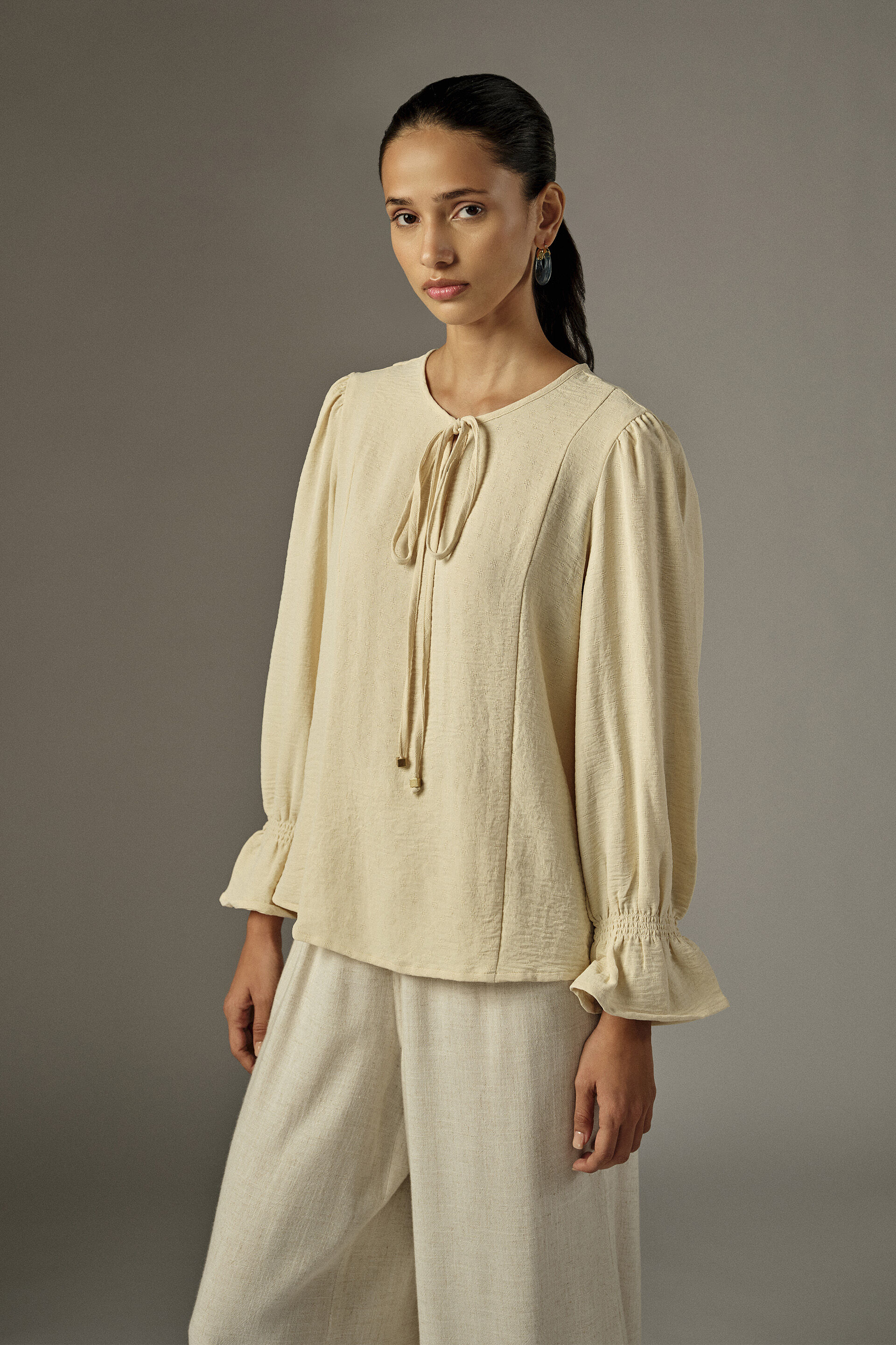 Solid Bishop Sleeves Top in Ivory